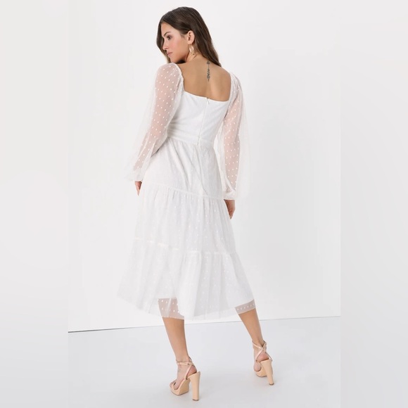 NEW Lulus Affectionate Aura White Swiss Dot Tiered Bustier Midi Dress Size XL - Picture 2 of 11